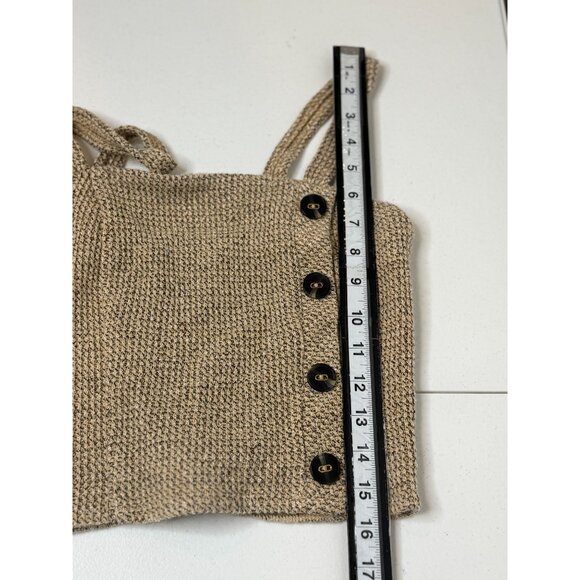 Lucy Paris Top Womens Crop Tank Textured Knit Size S Tan Square Neck Sleeveless - Picture 12 of 13